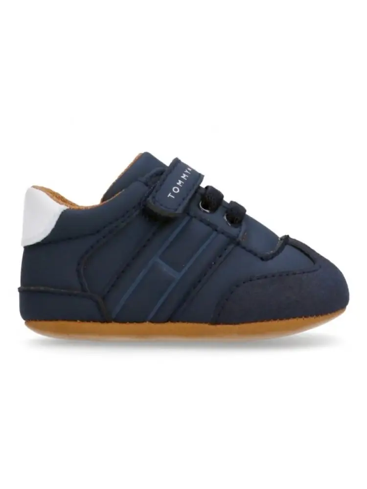 scarpe blu navy neonato in ecopelle logo sul lato