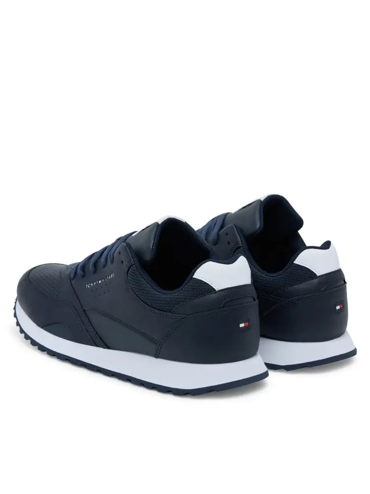 scarpe blu navy uomo in pelle e tessuto mini logo sul lato miniatura 2