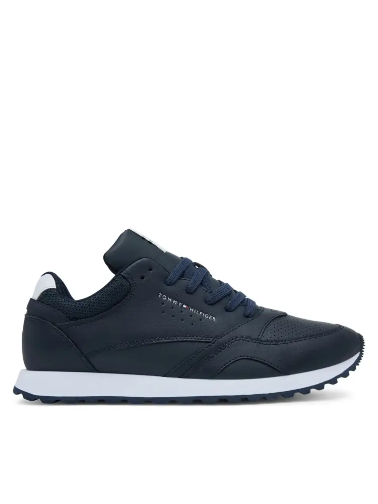 scarpe blu navy uomo in pelle e tessuto mini logo sul lato