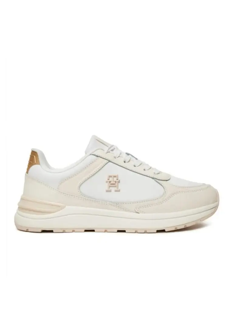 Tommy Hilfiger scarpe crema donna in pelle e tessuto logo in rilievo sul lato