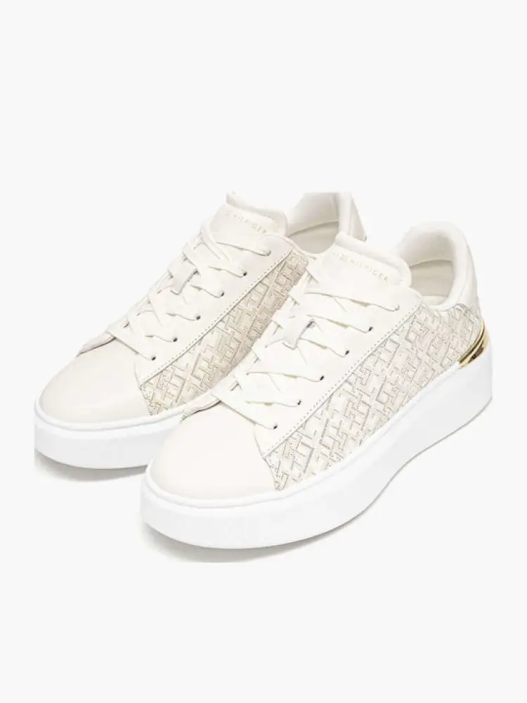 scarpe ecru donna in similpelle monogram logo lettering miniatura 3