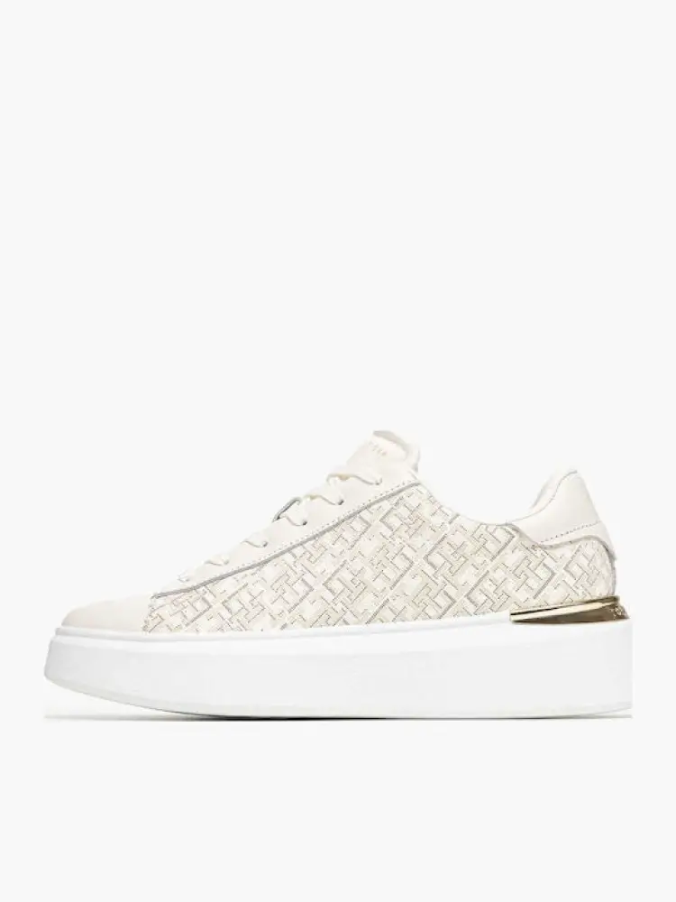 scarpe ecru donna in similpelle monogram logo lettering