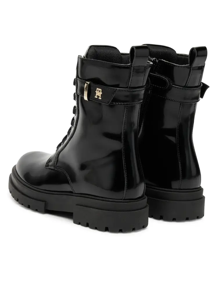 scarpe nere bambina in ecopelle lucida mini logo sul lato miniatura 3