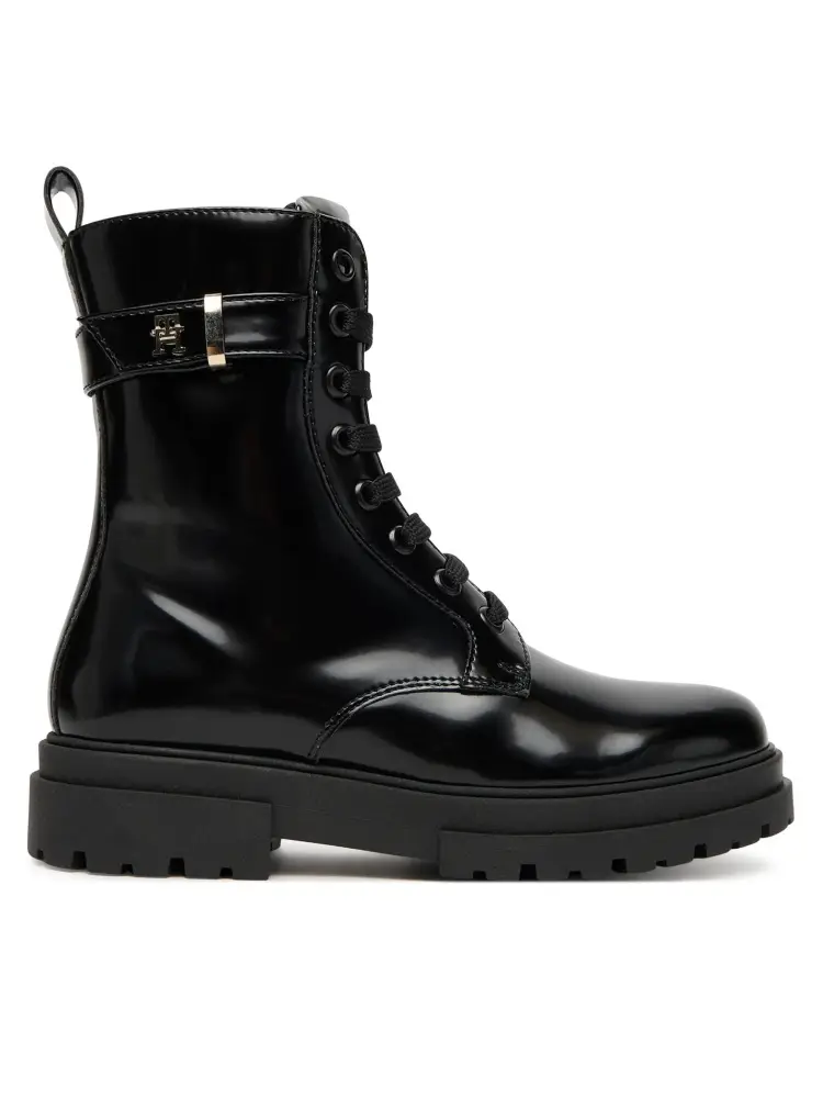 scarpe nere bambina in ecopelle lucida mini logo sul lato