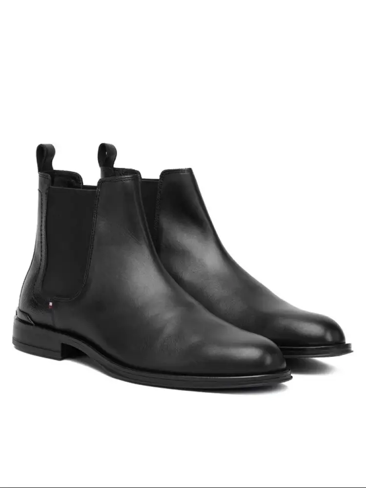 scarpe nere uomo stivaletto in pelle mini logo sul lato miniatura 2