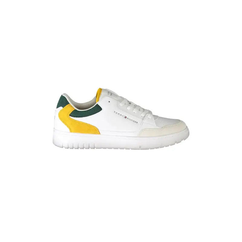 Scarpe Sneakers Uomo Bianche con Dettagli Verde e Senape Bianco