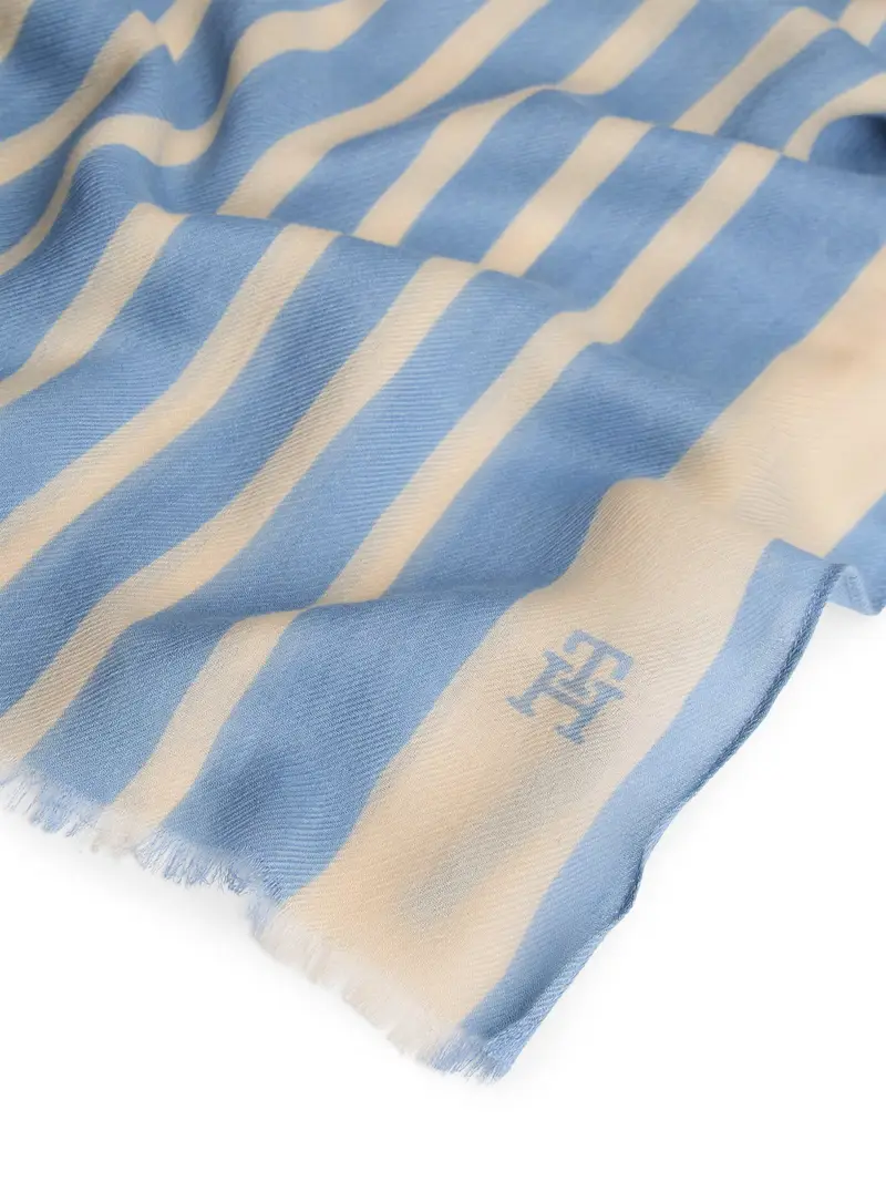 Sciarpa beige / blu fumo miniatura 3