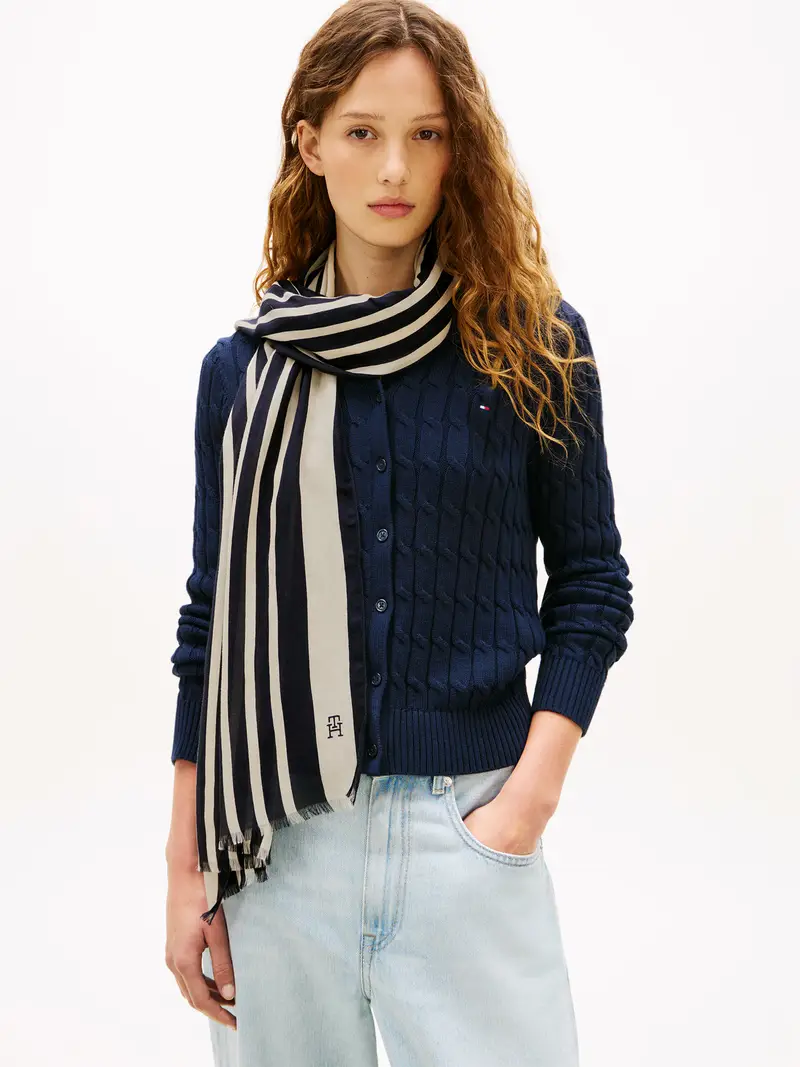 Sciarpa beige chiaro / marino miniatura 2