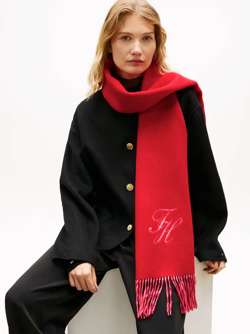 Sciarpa rosso / bianco lana miniatura 3