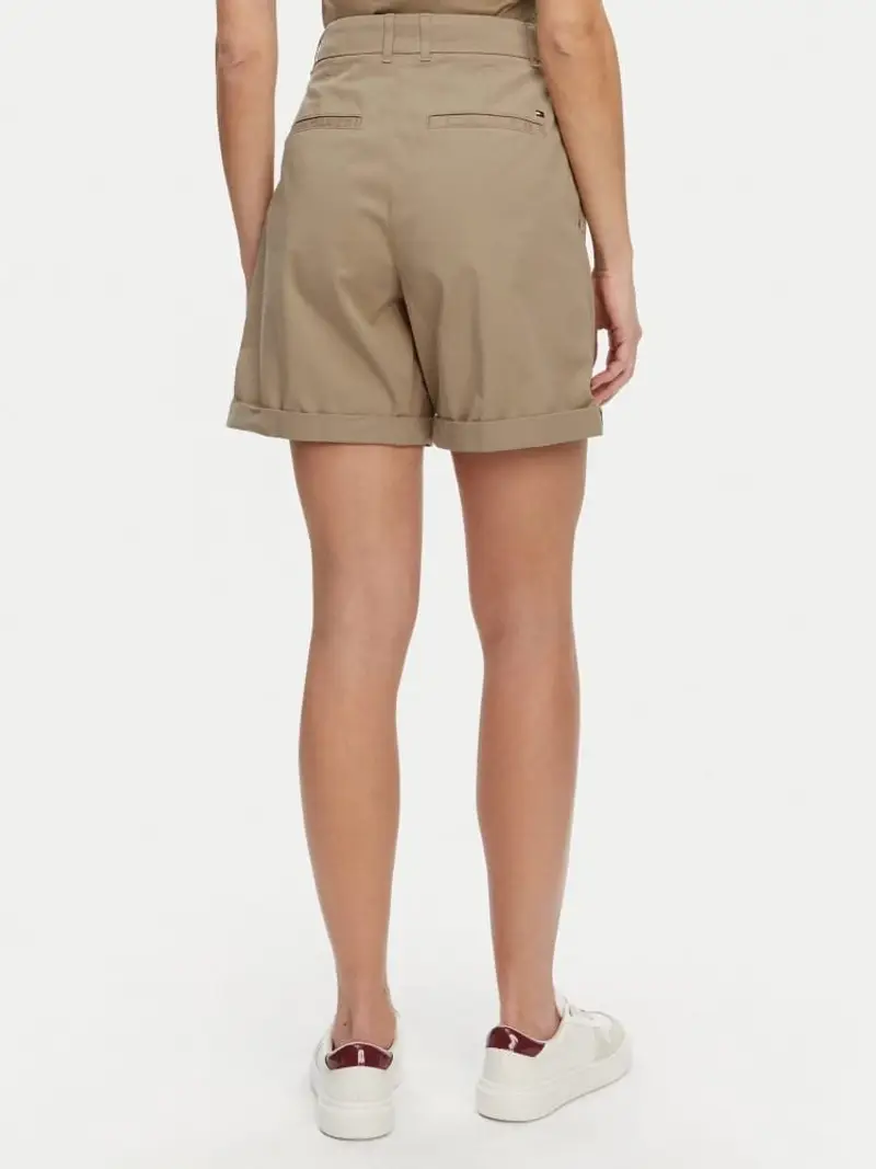 Tommy Hilfiger shorts beige donna in cotone mini logo sul lato e sul retro miniatura 2