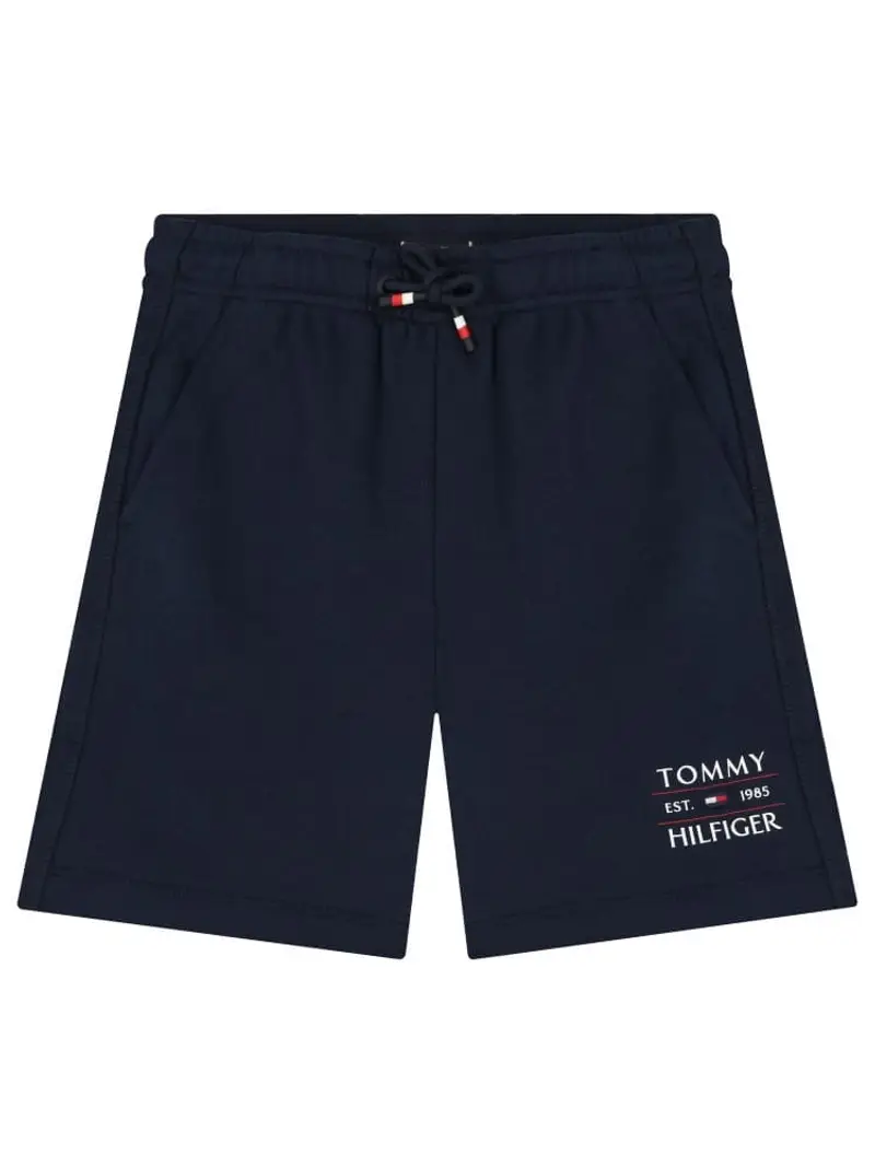 Tommy Hilfiger shorts blu navy bambino in cotone mini logo lettering sul fondo
