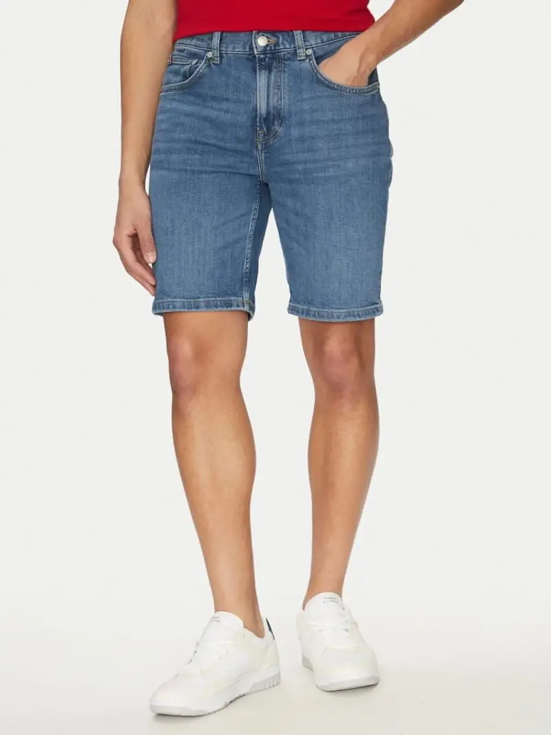 Tommy Hilfiger shorts in denim medium uomo in cotone micro logo sul retro