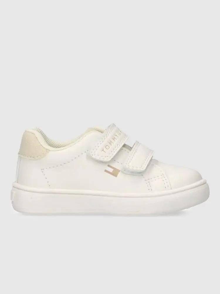 sneaker kids in ecopelle bianca con logo e chiusura a strappo
