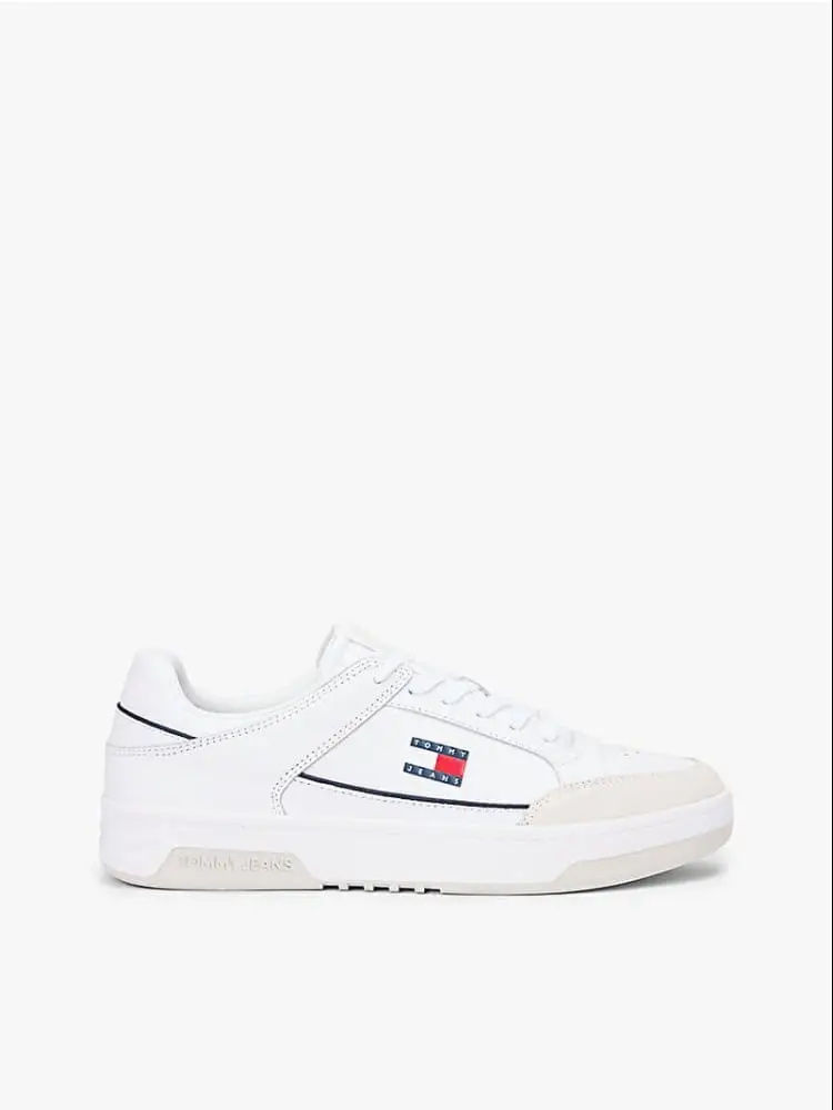 sneaker uomo tjm cupsole in pelle e camoscio bianco con logo bandiera