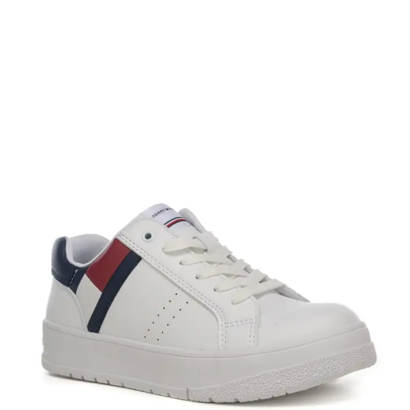 Tommy Hilfiger sneakers bimbo stringate bianca con inserto posteriore a contrasto miniatura 3