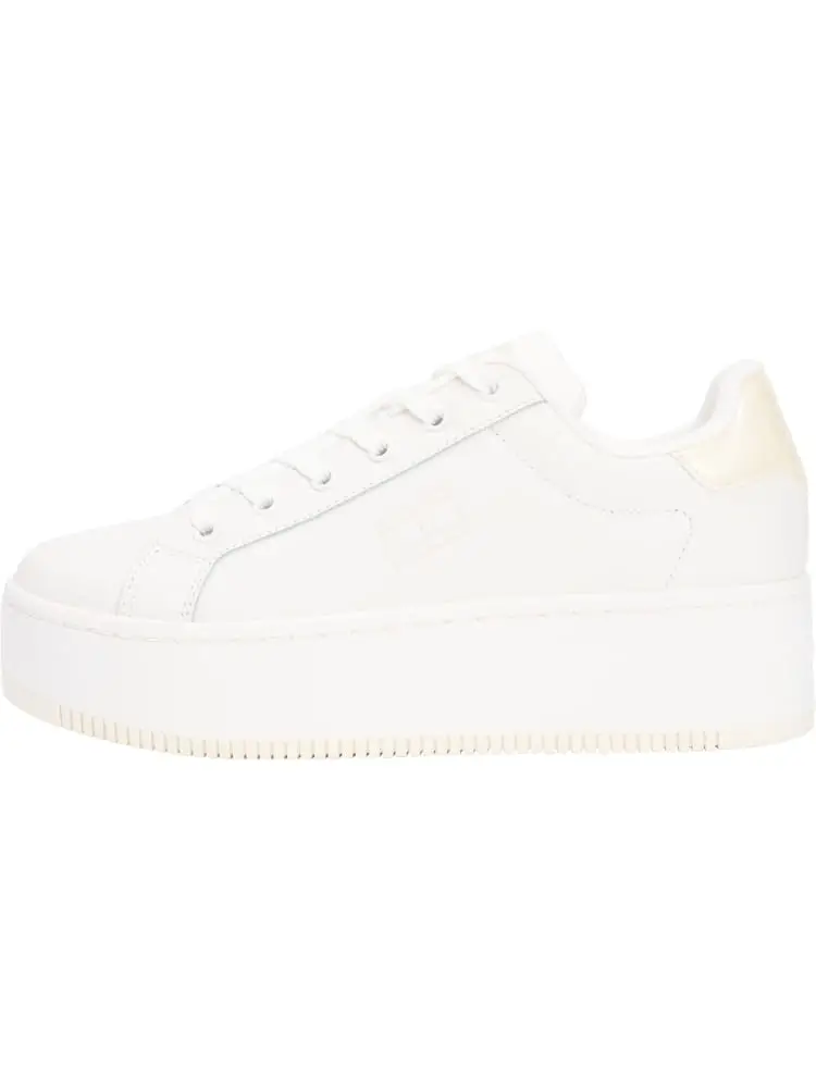 sneakers con suola alta e pelle bianco