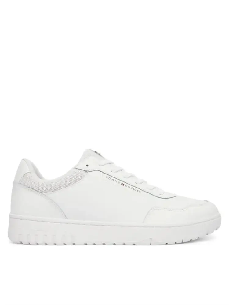 sneakers core basket in pelle bianca con micro logo bandiera