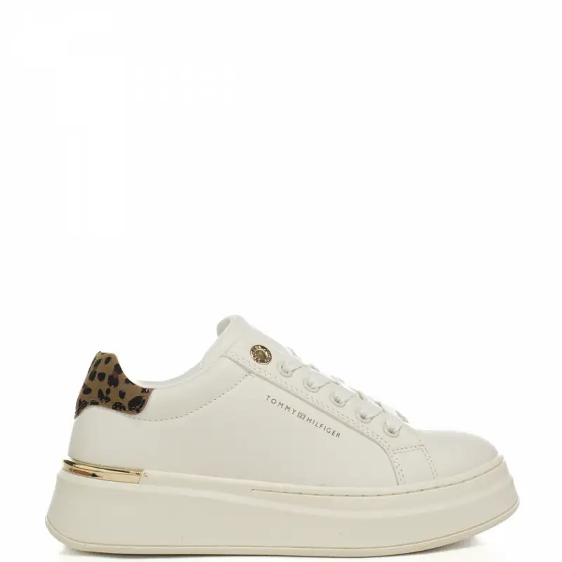 sneakers da bambina con inserto animalier sul retro bianco beige