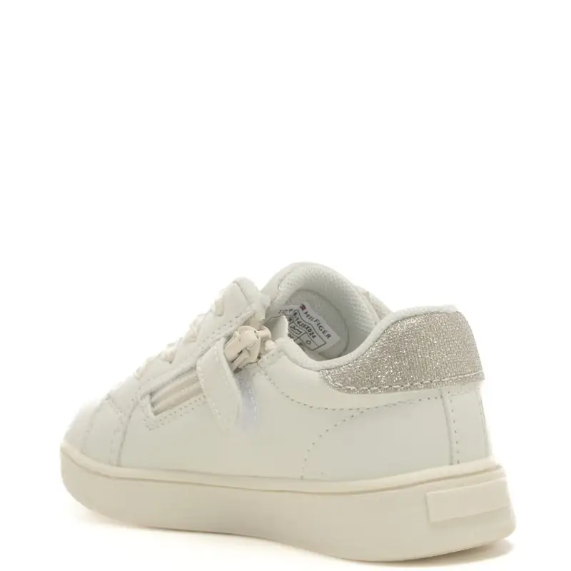 sneakers da bambina con nastri e inserto glitterato sul retro bianco platino miniatura 3