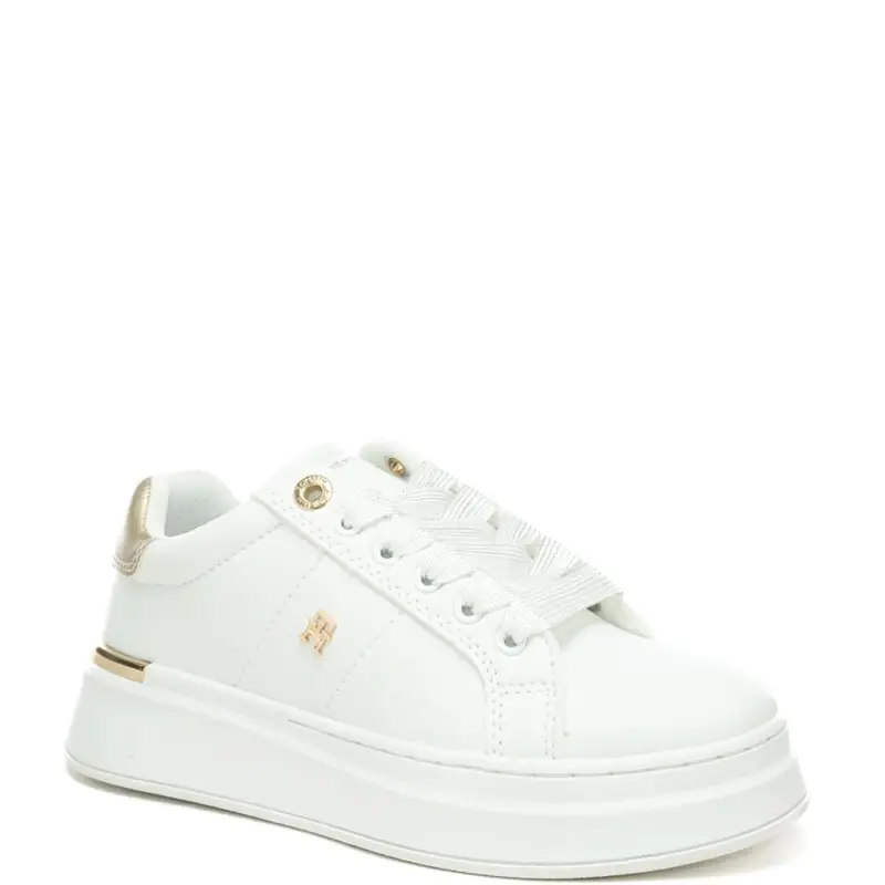 sneakers da bambina in pelle con inserto laminato sul retro bianco platino miniatura 2