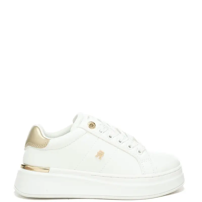 sneakers da bambina in pelle con inserto laminato sul retro bianco platino