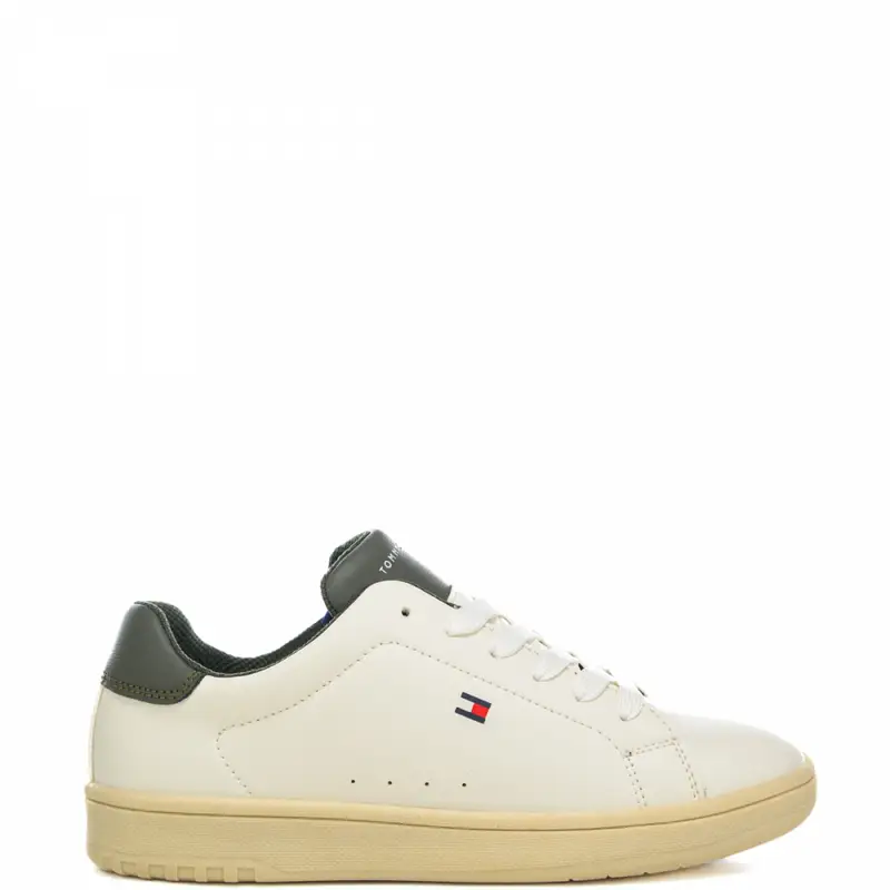 sneakers da bambino con chiusura con lacci e dettagli logati con bandierina bianche