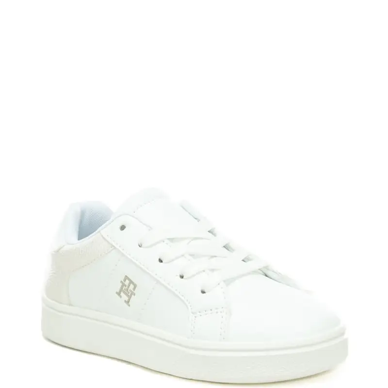 sneakers da bambino con inserti a contrasto e zip interna bianche miniatura 2