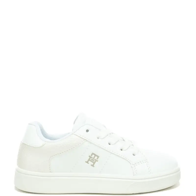 sneakers da bambino con inserti a contrasto e zip interna bianche