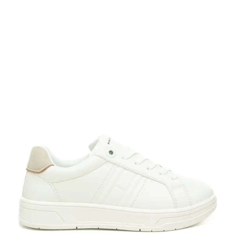 sneakers da bambino con inserto in suede a contrasto sul retro bianche beige