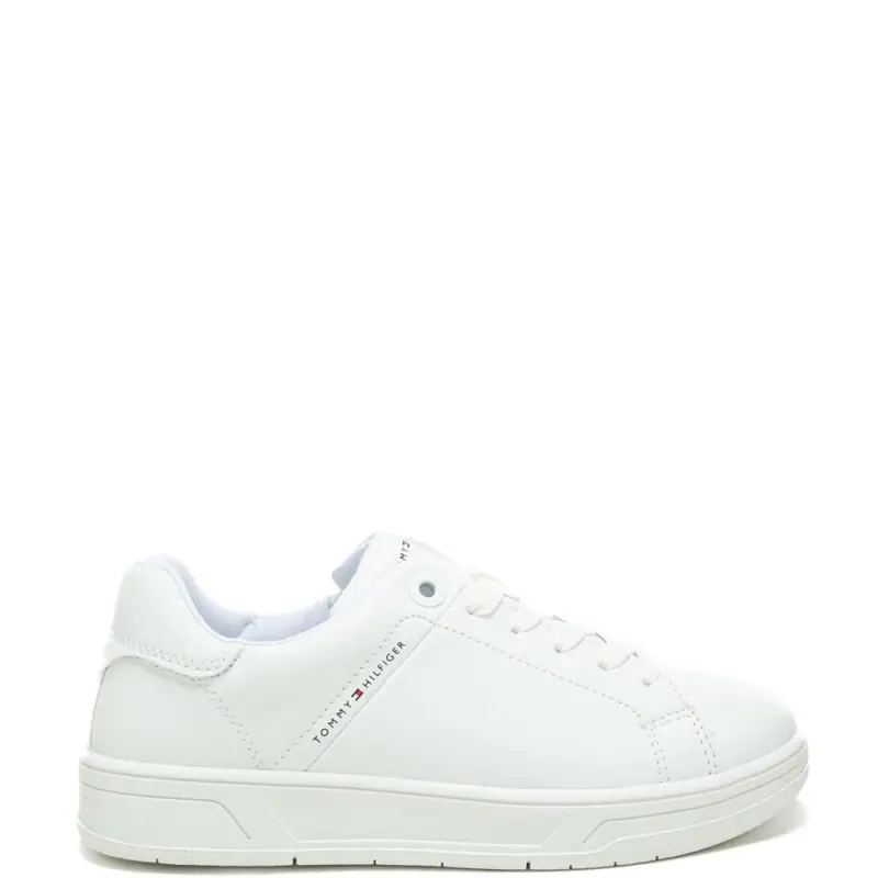 sneakers da bambino con mini logo lettering stampato sulla parte esterna della tomaia bianche