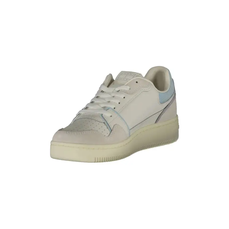 Sneakers Donna Bianche con Lacci e Dettagli Azzurri Bianco miniatura 3