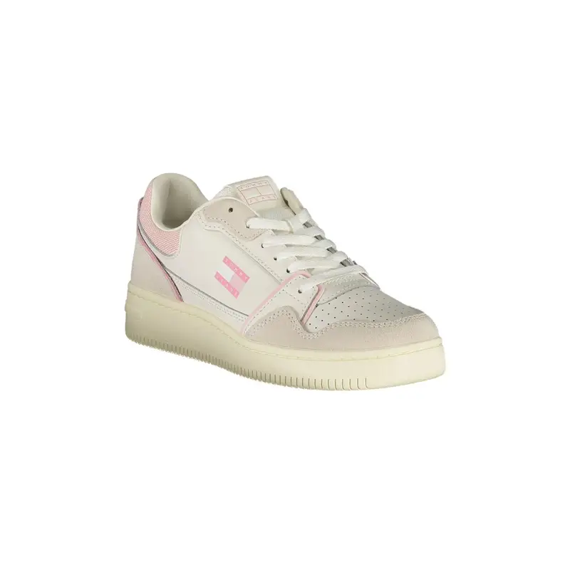 Sneakers Donna Bianche con Lacci e Dettagli Rosa Bianco miniatura 2