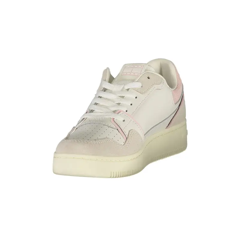 Sneakers Donna Bianche con Lacci e Dettagli Rosa Bianco miniatura 3