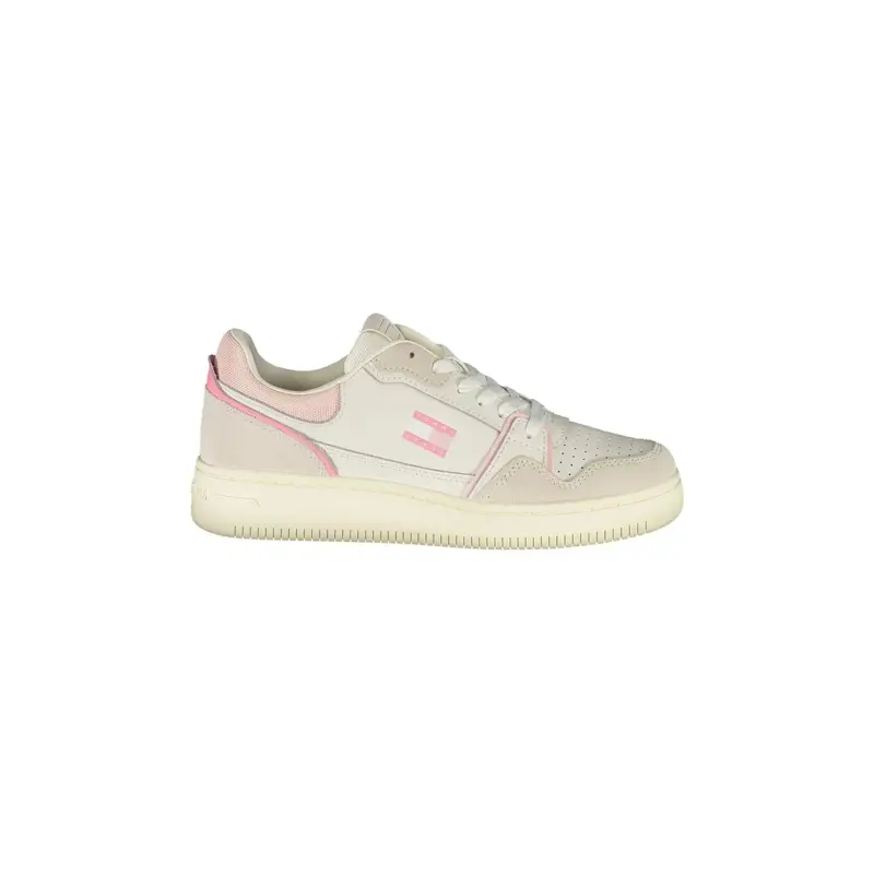 Sneakers Donna Bianche con Lacci e Dettagli Rosa Bianco