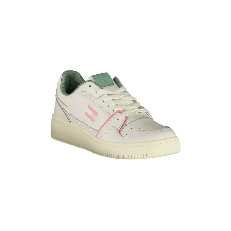 Sneakers Donna Bianche con Lacci e Dettagli Verde e Rosa Bianco miniatura 2