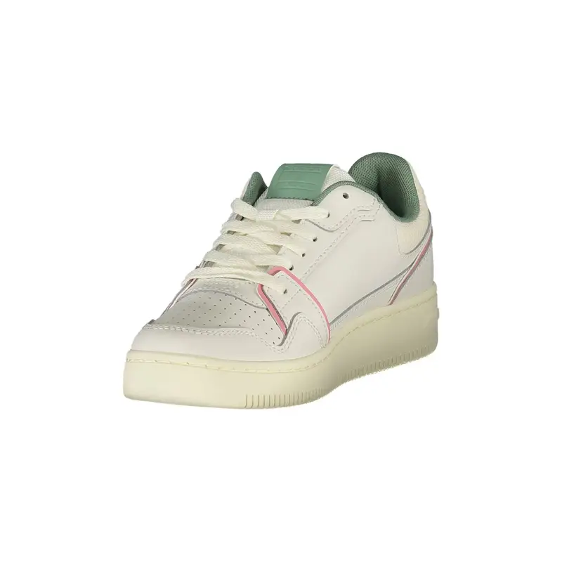 Sneakers Donna Bianche con Lacci e Dettagli Verde e Rosa Bianco miniatura 3