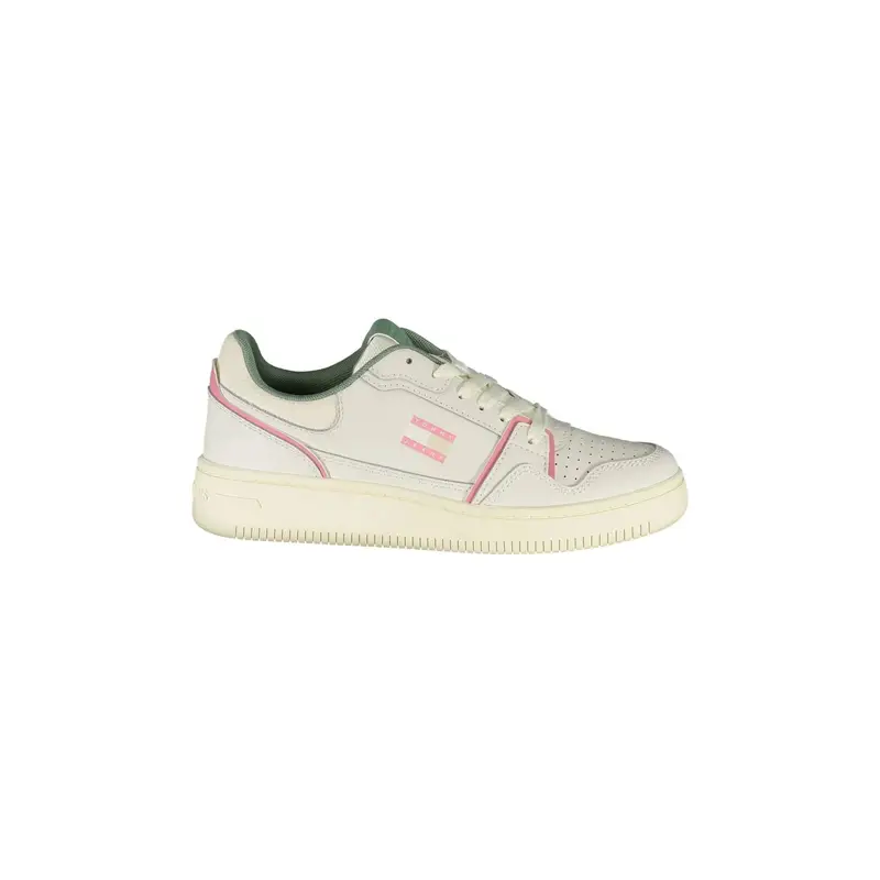 Sneakers Donna Bianche con Lacci e Dettagli Verde e Rosa Bianco