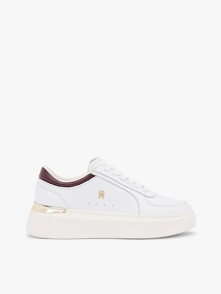 sneakers donna in pelle bianca con dettaglio metallizzato