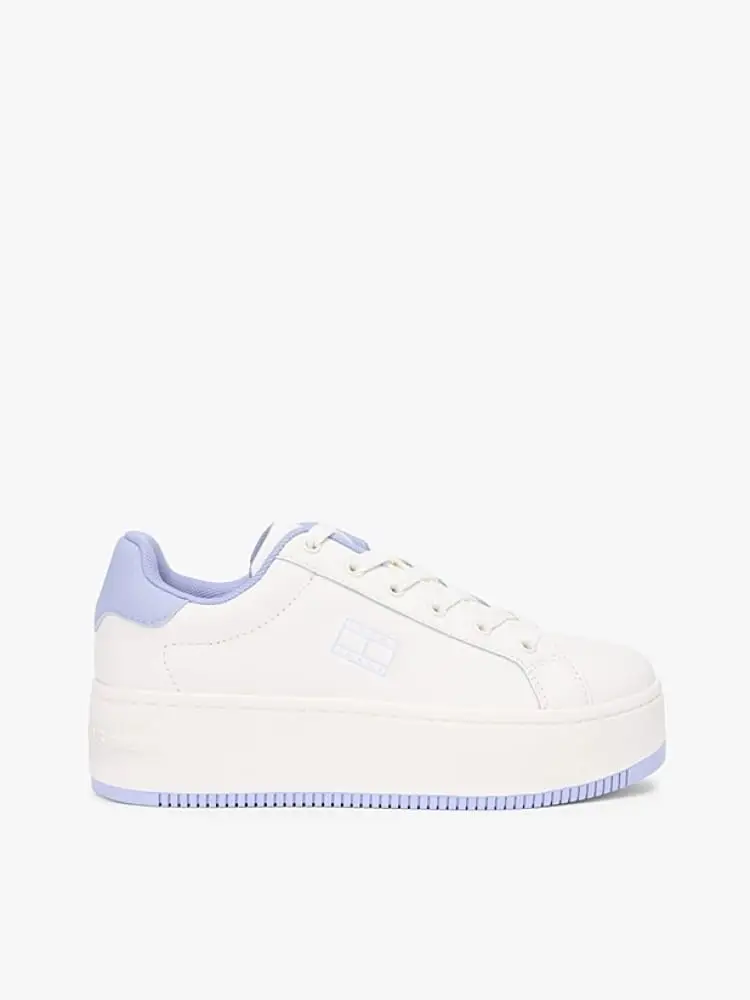 sneakers donna platform in pelle color panna e lilla