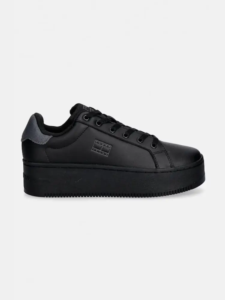 sneakers donna platform in pelle nera