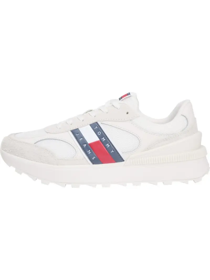 sneakers in camoscio con mix di texture bianca