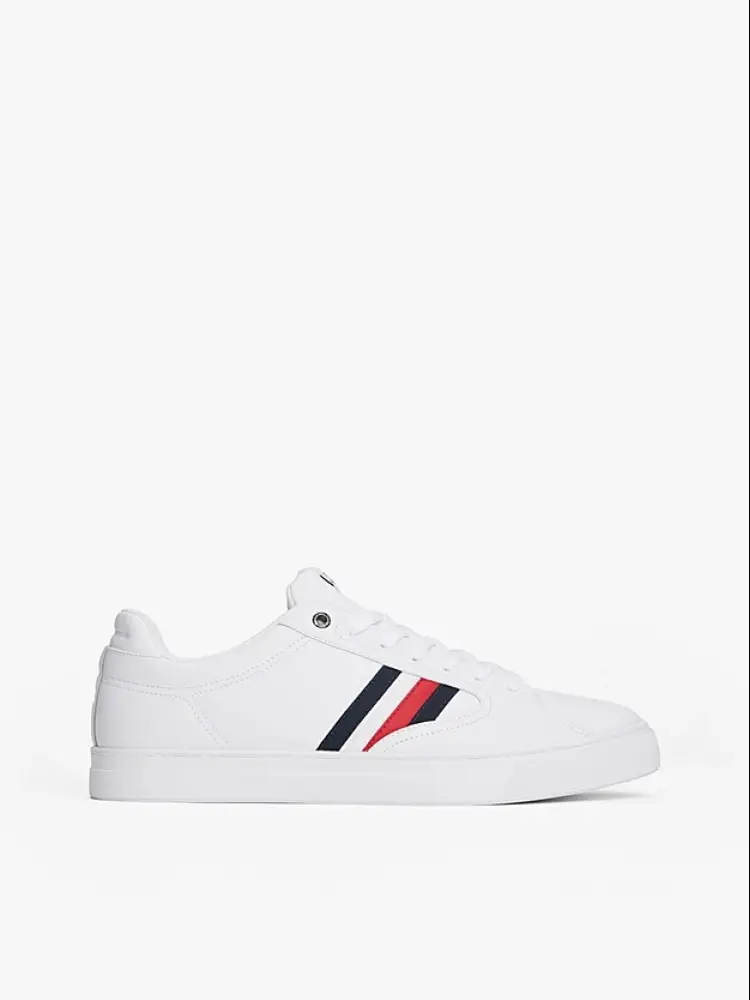 sneakers in pelle bianca con logo corporate