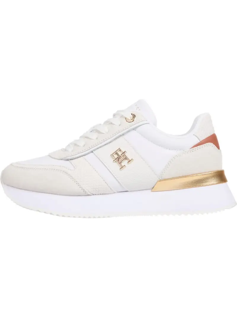 sneakers in pelle con finiture metallizzate bianche