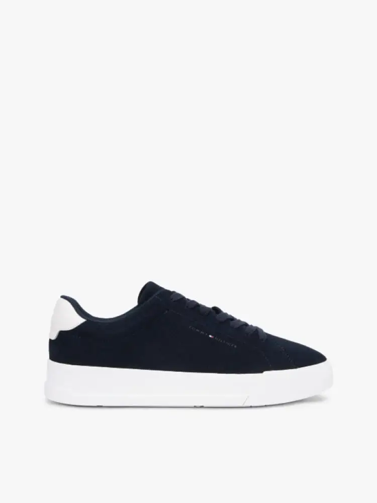sneakers in pelle scamosciata blu con logo impresso