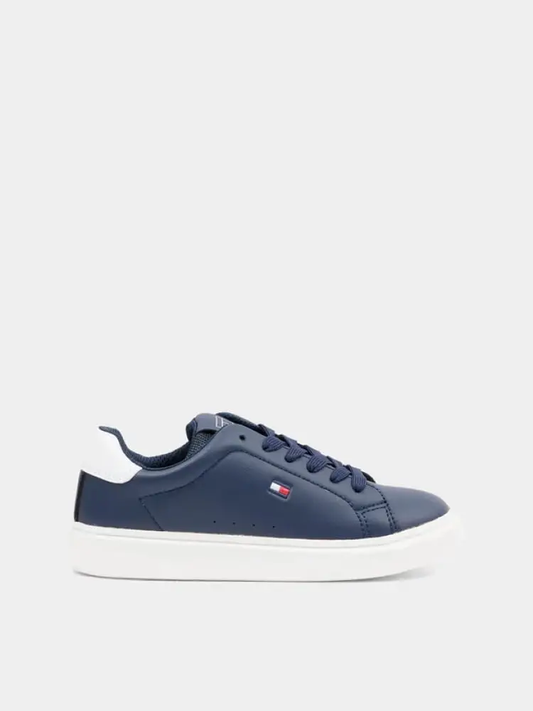 sneakers kids/junior in ecopelle blu con logo bandiera