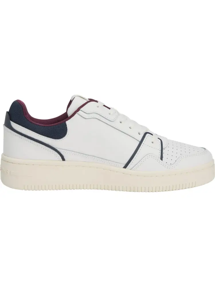 sneakers retro basket in pelle bianca con perfili bordeaux