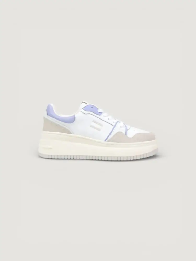 sneakers retro con plateau in pelle scamosciata bianca e viola