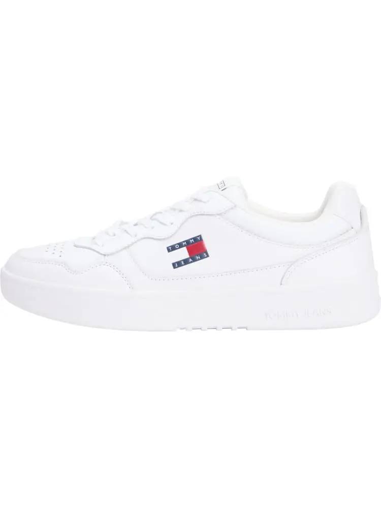 sneakers retro in pelle bianca con logo badge