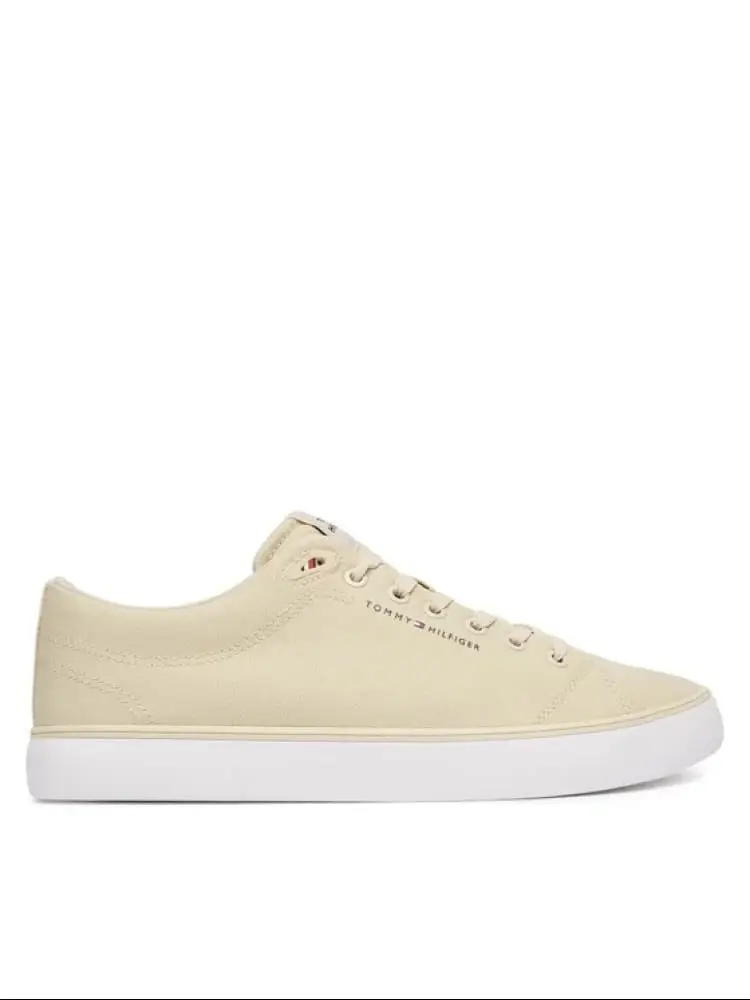 sneakers uomo beige basse con mini logo lettering