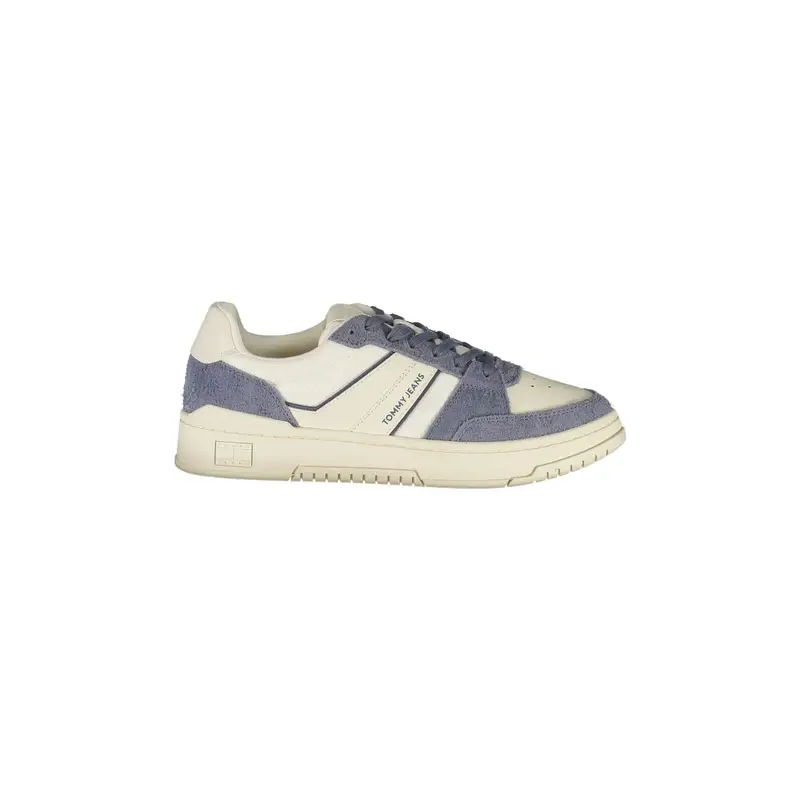 Sneakers Uomo Bianche con Lacci e Dettagli Azzurri Bianco